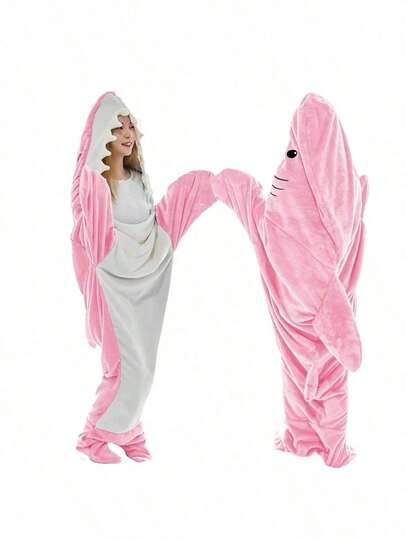 Manta de tiburón portátil con capucha y de pieza unica para adultos, saco de dormir de tiburón, manta de tiburón suave y cómoda, disfraz de tiburón para adultos regalos de tiburón para cosplay