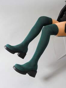 Bottes hautes pour femmes, bottes chaussettes élastiques, bout rond, par-dessus le genou, talon épais, bottes de mode à plateforme