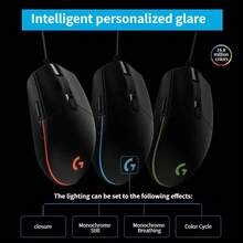 Logitech G102電競遊戲滑鼠有線 85g輕量化設計+RGB流光燈效 8000DPI疾速追蹤 經典磨砂握感 中小手專用多色可選 黑色