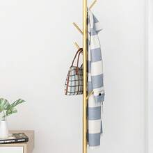 1pc Metal Simple Coat Storage Rack, Household Floor Standing Coat Storage Rack, Bedroom Vertical Clothes Hanging Stand, Clothes Storage Organizer For Bedroom, Bathroom, Living Room, Closet, Corridor, Office - Dorado - Ver 3
