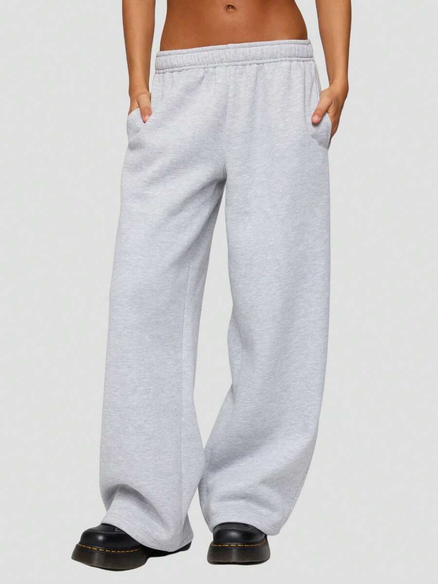 Womens Wide Leg Sweatpants Elastic Waist High Rise Baggy Pants With Pockets Solid Color Loose Fall Barrel Casual Lounge Athletic Pants Comfy Cute Y2k Joggers Teen Girl - 淺灰色 - 查看 1