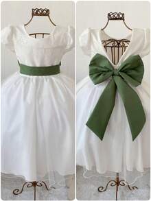 Children's Party Dress OFF With Olive Green Luxury Belt Flower Girl, Graduation, Birthday Midi - 橄欖綠 - 查看 8