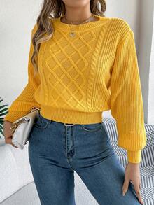Casual Basic Cable Knit Long Sleeve Pullover Sweater, Autumn/Winter