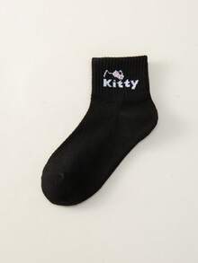 5 pares de calcetines de malla para niñas en verano, calcetines deportivos finos de estudiante con diseño de Hello Kitty y gatitos de dibujos animados en color blanco