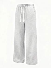 Blueplus Men's Casual Solid Color Elastic Drawstring Sports Pants,Baggy Gym Sweat Pants,Simple Men's Jogging Pants,All Season,Men Fall Clothes,Winter Men's Clothing - 淺灰色 - 查看 4