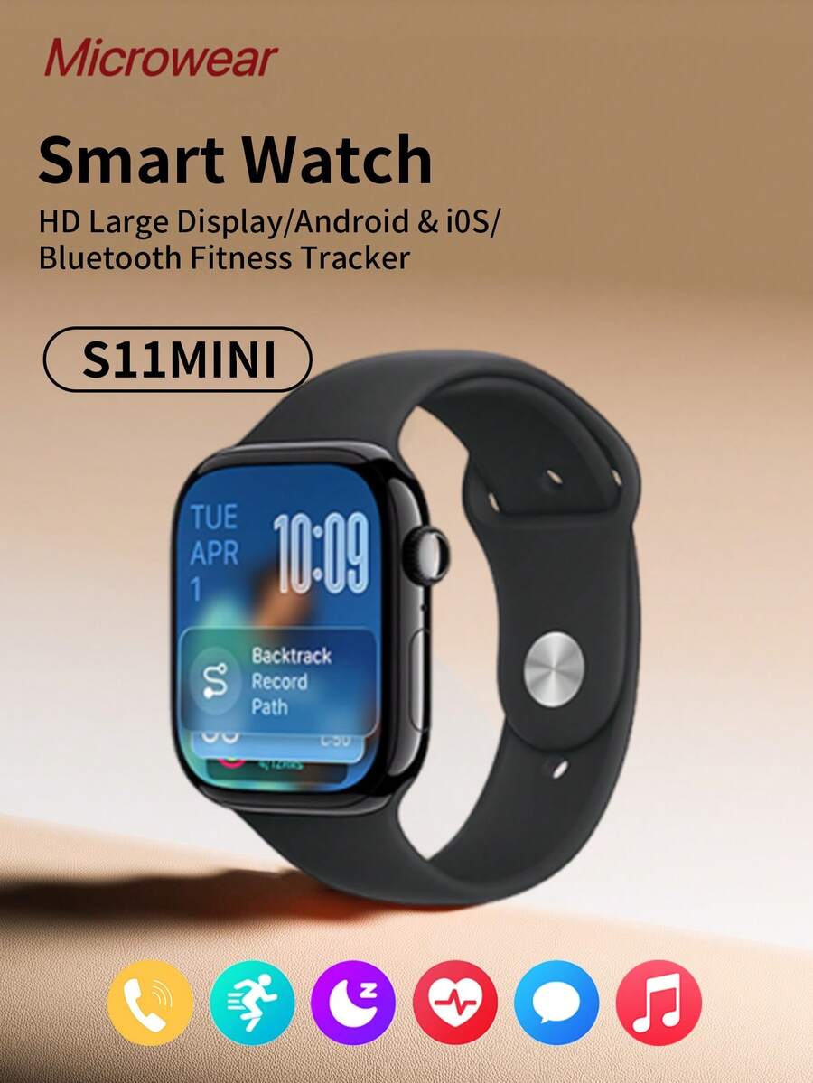 Microwear New Unisex Smart Watch, Compatible With Android And IOS, 1.85" HD Touchscreen, Call & Message Function, 24-Hour Heart Rate & Sleep Monitoring, Fitness Tracking Smart Watch - Black - View 1