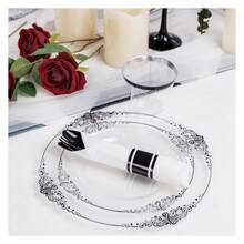 Clear Black Plastic Plates - 350pc Disposable Dinnerware Set For 50 Guests - 如圖/D - 查看 8