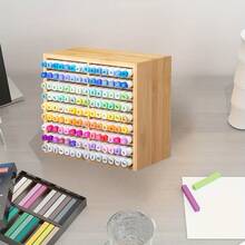 Hangfan - Bamboo Marker Pen Storage Rack, Wooden Desktop Storage Rack, 126 Marker Pens, Fountain Pens, Pencils, Art Brushes Fixed Storage Racks, With 18 Compartments, Suitable For Artists, Teachers, Students, Offices, Birthday Gifts, No Need To Assemble - 均碼 - 查看 10