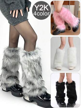 1 Pair Women's Faux Fur Leg Warmers, Plush Leg Covers For Fall/Winter Versatile Fox Fur-Look Shoe Covers Y2K Sweet & Edgy Leg Warmers For Clubbing Japanese JK Subculture Style, Cozy