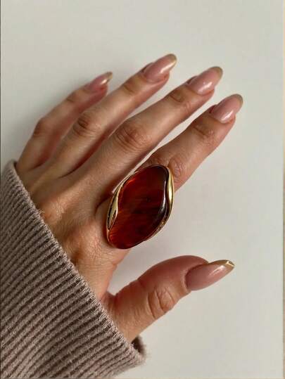 Stainless Steel Color Resin Geometric Shape Rings 18K Gold Plated Fashion Daily Jewelry Ring For Women