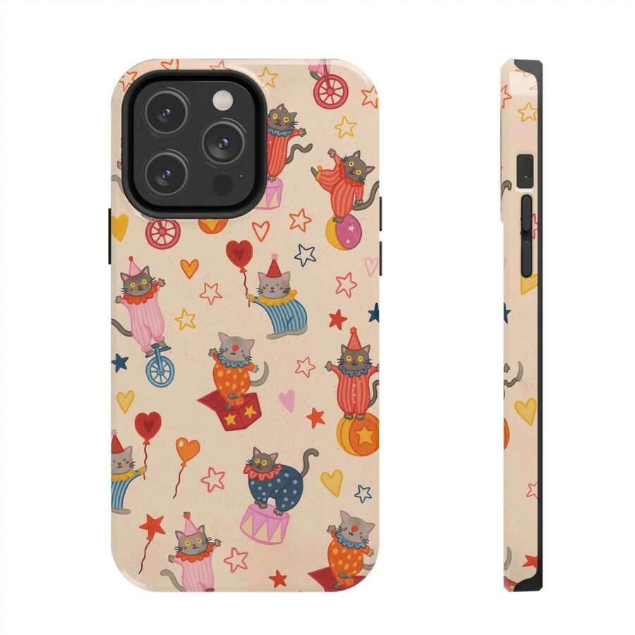 Cute Circus Cat Case Colorful Kitten Design Fun Playful Pattern Gift For Cat Lover Durable Soft Glossy Protective Case For - Mixed Color 1 - View 1