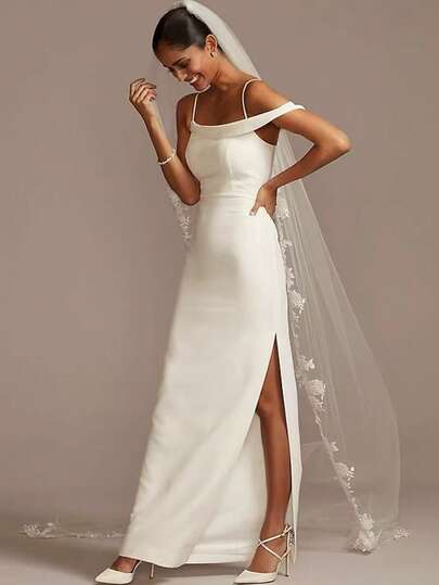 1pc Long Single Layer Lace Bridal Veil, Swiss Soft Net Headpiece, Photo Prop For Beach, Church, Outdoor Wedding