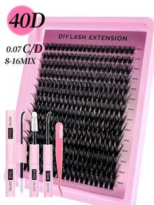 New 14 Rows 280 Pieces D Volume Single Lashes With Bonding And Sealing, Soft And Natural Looking Fluffy False Eyelash Extensions For Daily Wear, Thick And Enlarged Eyes False Eyelash Extension Kit For Party, Wedding, Travel Use, 8-16mm Mixed Length For The Most Beautiful Makeup