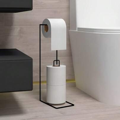 Porta Papel Higiênico Suporte Banheiro Aramado Preto Epóxi Organização