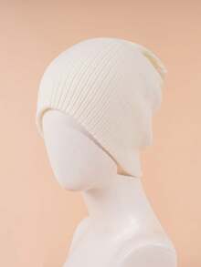 1 pieza Gorro de punto de unicolor con doble capa, gorro de punto cálido para exteriores, gorro de invierno casual y versátil adecuado para el transporte diario