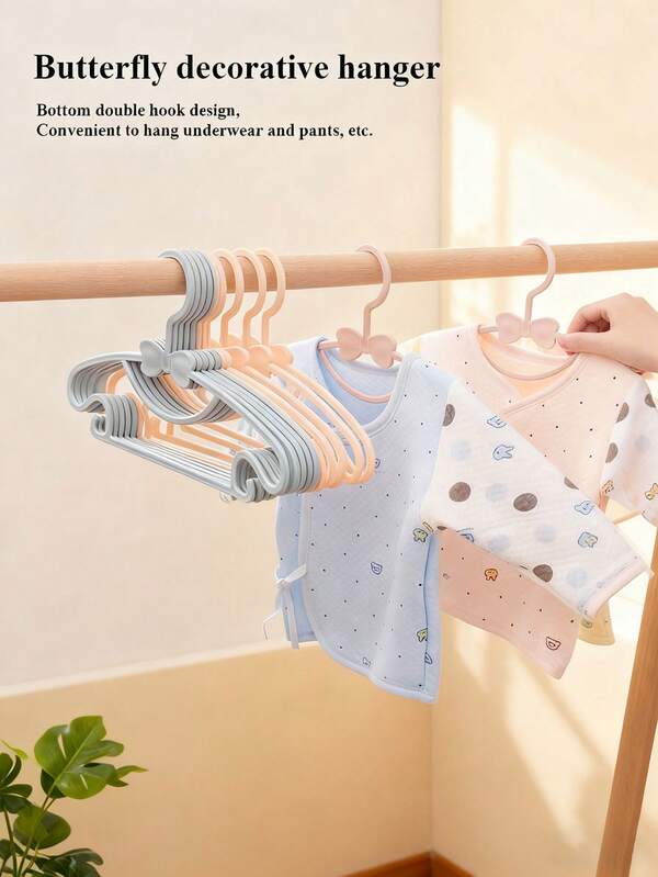 20Pcs Plastic Children's Clothes Hangers,Bow Hanging Clips Plastic Baby Hangers, Non-Slip Newborn Infant Closet Clothes Organizer For Baby/Toddler Apparel, Ultra-Thin