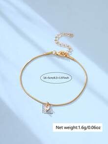 Tkool 1pc Minimalist Stainless Steel Round Snake Chain With Copper Zirconia Heart Pendant Bracelet - Yellow Gold - View 3