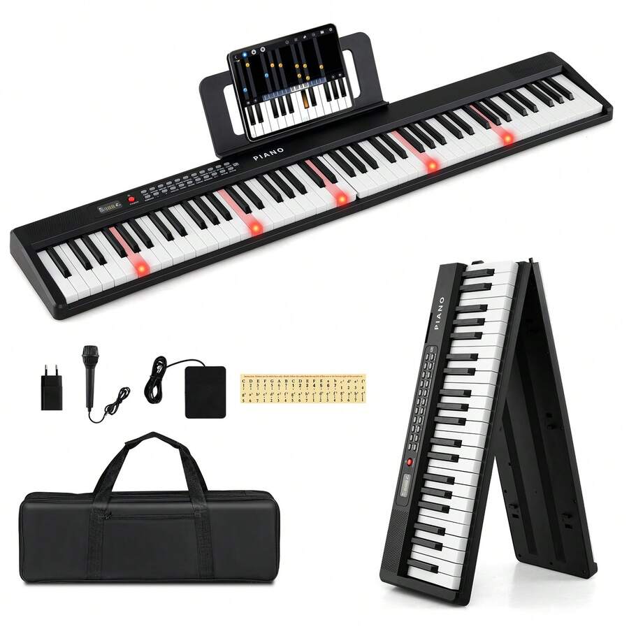 88-Key Piano Keyboard Foldable Full Size Semi Weighted Electronic Keyboard - Xem 1