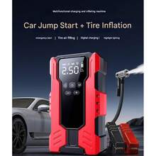 1pc New Grey/Red Outdoor Spark Starter & Power Bank, Emergency Jump Starter & Air Compressor, Portable Car Jump Starter