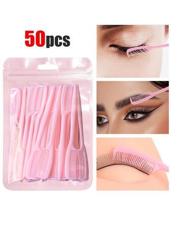 50pcs. Mascara Comb, Separator Mascara Eye Black Brush And Comb Mascara Separator With Comb Cover Arc Design Makeup Brush Tool, Small And Portable Mascara Brush Multi-Function Brush Eyelash Beauty Tool.
