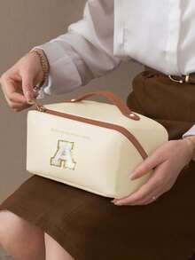 Multifunctional Travel Makeup Bag, Letter Cosmetic Organizer Bag, PU Leather Waterproof Makeup Pouch, Large Capacity Double Layer Makeup Case, Cosmetics Storage, Gift For Women, Christmas Gift