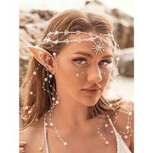 Star Boho Head Chain With Fairy Elf Ear Pearl Tassel Headpiece Hair Chains Jewelry Halloween Costume Festival Headband Hair Accessories For Women And Girls