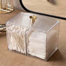 Organizer per il trucco in acrilico trasparente con coperchio - Leggero, scatola portaoggetti da bagno montata a tensione per cotton fioc e dischetti detergenti