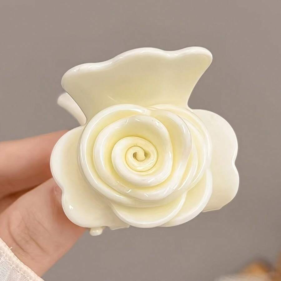 1PC4.5cm Medium European And American Personality Beige Rose Medium Hairpin Temperament Hairpin Female Hairpin Shark Clip Hairpin Hair Accessories - 4055-1-米色玫瑰花中型髮抓 - 查看 1