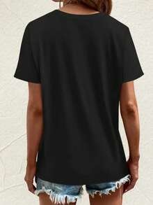 Camiseta Mujer, Calaveras Mexicanas, Patrón Creativo, Moda 2025, Fiesta Mexicana, Cuello Redondo, Manga Corta, Algodón Transpirable, Casual Mujer casual estampado Día de Muertos holgada cuello redondo manga corta verano fiesta camiseta - Fondo negro 2 - Ver 3