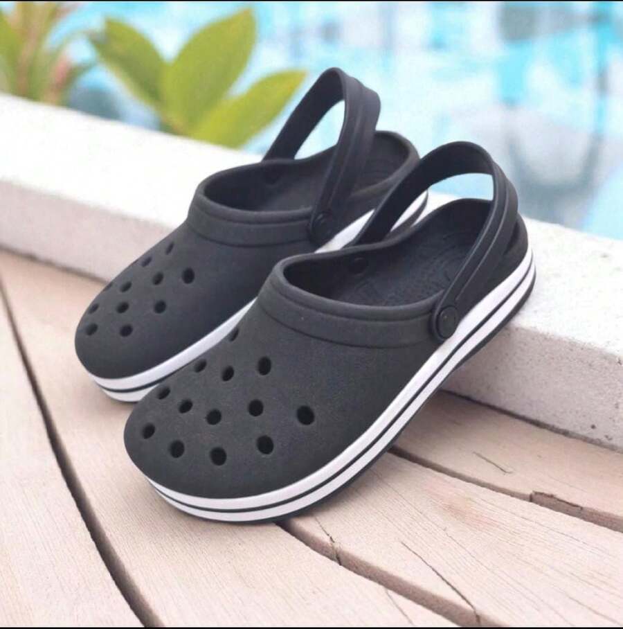 Adult Women's And Men's Slippers Lightweight And Comfortable Girls' And Boys' Sandals Simple Beach Casual Openwork Fabric Slippers Beach Holiday School Home Outdoor - 黑色 - 查看 1