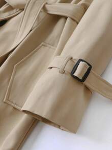 女士百搭优雅秋冬风衣，时尚通勤休闲长款风衣，英伦风 - 卡其色 - 查看 8