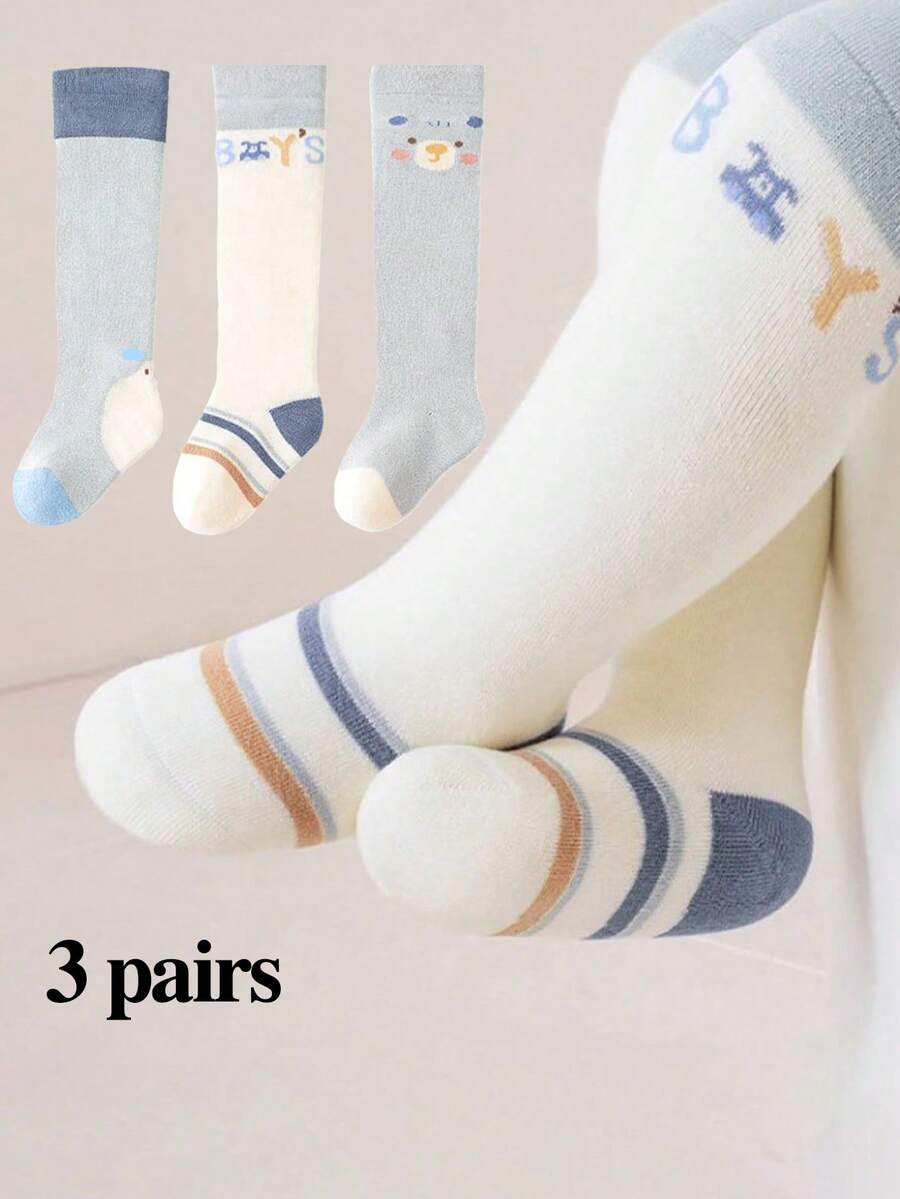 3 Pairs Of Baby Spring And Autumn Knee High Socks, Baby Long Socks, Breathable, Mosquito Proof, Newborn Socks - Multicolor - View 1