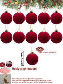 12 sztuk ręcznie robionych aksamitnych bombek choinkowych, bombki choinkowe w kolorze wina, bombki choinkowe o średnicy 3,15 cala, plastikowe bombki z flokowanym wykończeniem, wiszące ozdoby świąteczne, wiszące bombki świąteczne z flokowanym wykończeniem, ręcznie robione aksamitne bombki, ozdoby choinkowe, aksamitne bombki choinkowe (produkt zawiera linę)