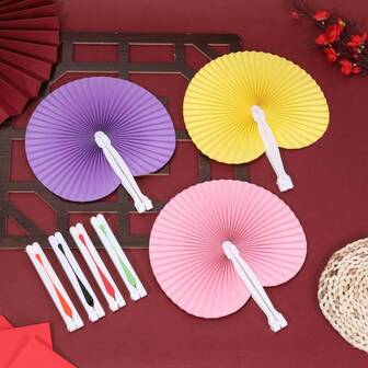 1 pièce Éventail pliant de style chinois en couleur unie, éventail pliant décoratif à tenir en main, convient pour le printemps/l'été, les costumes, les fêtes, les représentations de danse, les accessoires photo, éventail rond portable pour femmes, éventail rond classique Hanfu Cheongsam, éventail pour femmes, éventail rond de mariage