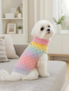 1pc Soft Knitted Gradient Color Sweater With Hoodie, Suitable For Cats And Dogs In Autumn And Winter - Multicolor - View 10