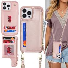 For IPhone 13 Pro Max Wallet Case With Card Holder For Women,For IPhone 12 Pro Max Case With Strap,Crossbody And Wristlet Zipper Pocket Phone Cover-Rose Gold{"Color_name":"L5-Rosegold"} - 多色2 - 查看 10