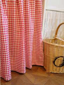 1pc American Country Style Red & White Plaid Half Curtain, Classic Checkered Pattern, Suitable For Decoration Of Small Windows In Cabinets, Cafes, Kitchens, Farmhouses, Doorways And More - Red and White - View 10