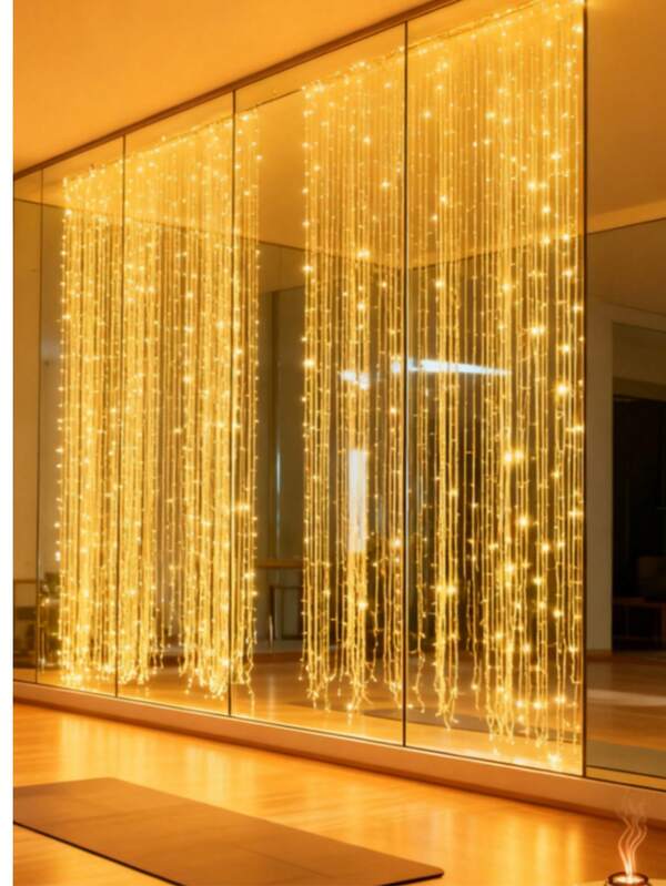 1PC 3M 100/200/300 LED Curtain String Lights, USB-Powered Hanging Curtain Decorative Lights With 8 Lighting Modes And Remote Control. Suitable For Room, Party, White Wall Decoration, And Holiday Decorations Such As Christmas, Halloween, Thanksgiving