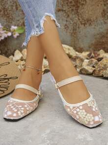 Women's Fashion Sequin Square Toe Flats, Slip-On Casual Shoes For Daily Wear, Suitable With Dresses, Size 35-43, Spring/Autumn