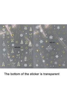 Autocolante de unghii cu design holografic cu fulg de zăpadă, design laser strălucitor, brad de Crăciun auriu, decorațiuni pentru unghii, accesorii pentru manichiură DIY