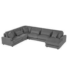 Modern Style U-Shaped 129-Inch Oversized Modular Sofa, Terry Fabric, With Reclining Seat, Durable, Comfortable Design, Simple And Elegant, Suitable For Living Room,Dark Grey - Màu xám đen - Xem 12