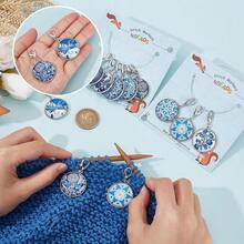 NBEADS 12 Pcs Glass Flat Round With Blue And White Porcelain Pattern Stitch Markers, Zinc Alloy Lobster Claw Clasps Crochet Stitch Marker Charms For Crochet Accessories Quilting Jewelry Making{"Color_name":"BlueandWhitePorcelainPattern"} - 青花瓷紋 - 查看 4