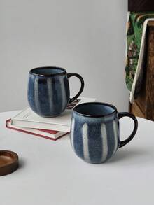 1个400毫升星空图案陶瓷手柄咖啡杯 - 优质陶瓷杯，创意纹理陶瓷茶杯，手工陶瓷茶杯，适用于家庭、办公室、下午茶、聚会和咖啡馆，可微波炉加热，可重复使用 - 彩色 - 查看 11