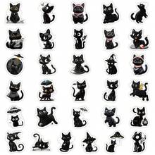 56 piezas de pegatinas de la serie de gatos negros de dibujos animados, adecuadas para scrapbooking, diarios, portátiles, botellas de agua, coches, etc. Diseño basado en la fe con mensajes positivos, gran regalo