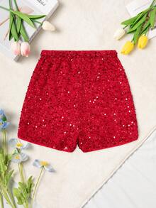 Tween Girls' Casual Sequin Shorts (AZ221) - Red - View 2