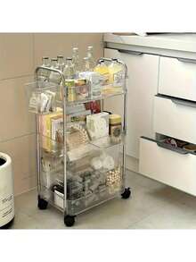 3/4 Layer Large Size Rolling Acrylic Storage Cart With Wheels, Makeup Storage Trolley For Bathroom, Kitchen And Living Room, Transparent Design For Easy Viewing, Portable Makeup Trolley, Modern Organizer, Multi-Layer Trolley, Multifunctional Storage For Bathroom And Living Room, Portable Storage Trolley For Makeup Table With Three Alloy Frames, 360° Rotation Design, Ideal Gift - Multicolor - View 6