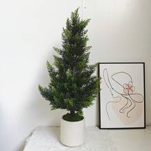 1pc 60-120CM Artificial Cypress Tree Potted Plant Faux Indoor Outdoor Bonsai Fake Plant For Home Garden Hotel Wedding Room Decoration Desktop For Christmas Halloween