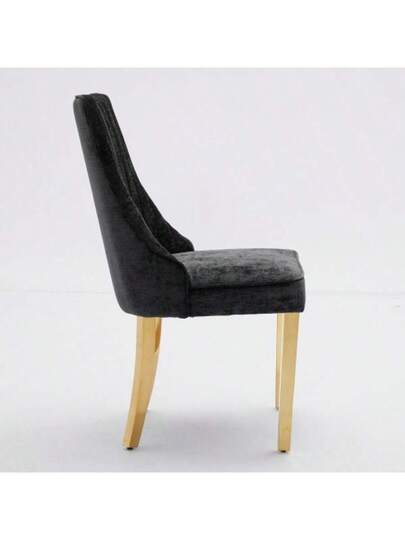 Rayon Cloth Flocking Chenille Dining Chairs Channel Kitchen Dinner Stoel Comfy Fabric Upholstered Accent Room Golden Stainless Steel Plating Legs,Set Of (Black), DE1647BK view 5