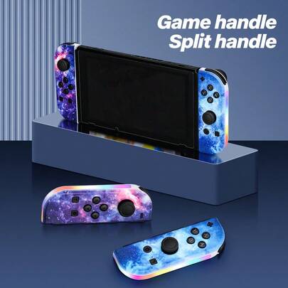 全新 JOY02 星空色迷你游戏手柄，粉色，支持 Switch/Switch OLED 主机，带 RGB 灯效，内置震动马达，蓝牙 5.2 Joy-Con 游戏控制器，左右摇杆带 RGB LED 灯，兼容 Switch/Lite/OLED Joy-Con 游戏控制器，支持双震动功能