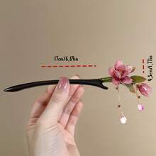 1 Piece Chinese Ink Floral Hairpin, Hand-Painted Cherry Blossom Embellishment - Elegant Retro Wedding, Ball, Daily Hair Accessory Lightweight Durable Women's Hair Clip, No Power Required, Gold Chain Hand-Painted Floral Design, Traditional Chinese Style, Suitable For Special Occasions And Daily Wear - 花想容 - 查看 7